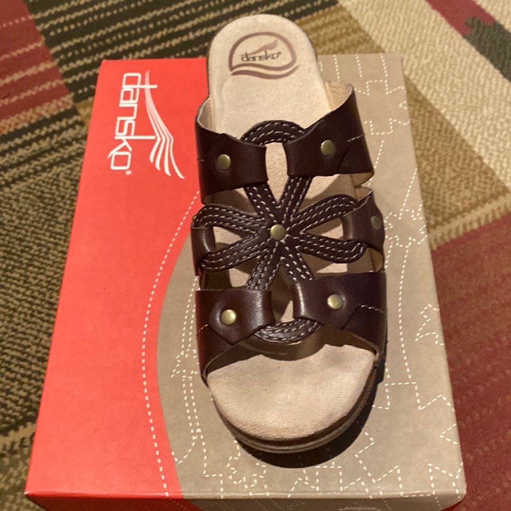 Dansko dark brown open-toed clogs